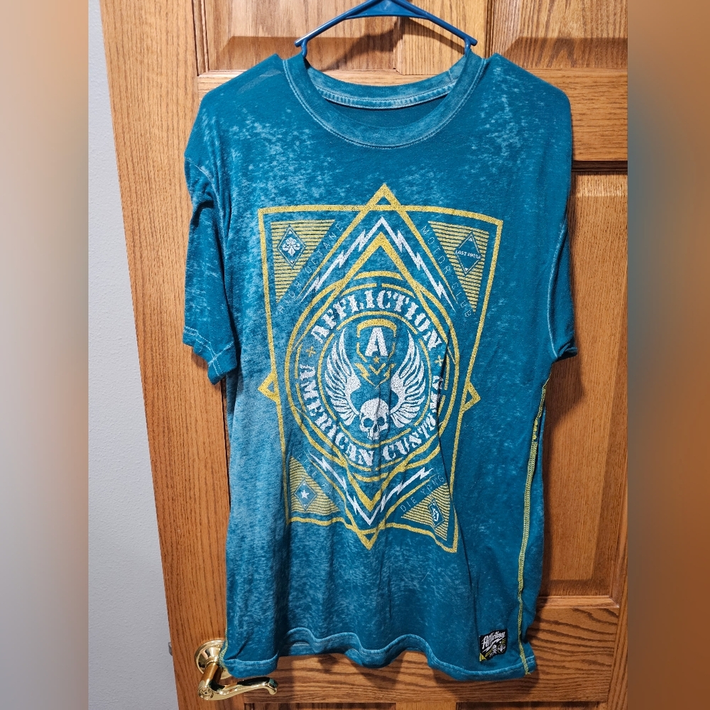 Affliction Teal Tee with Gold Accents